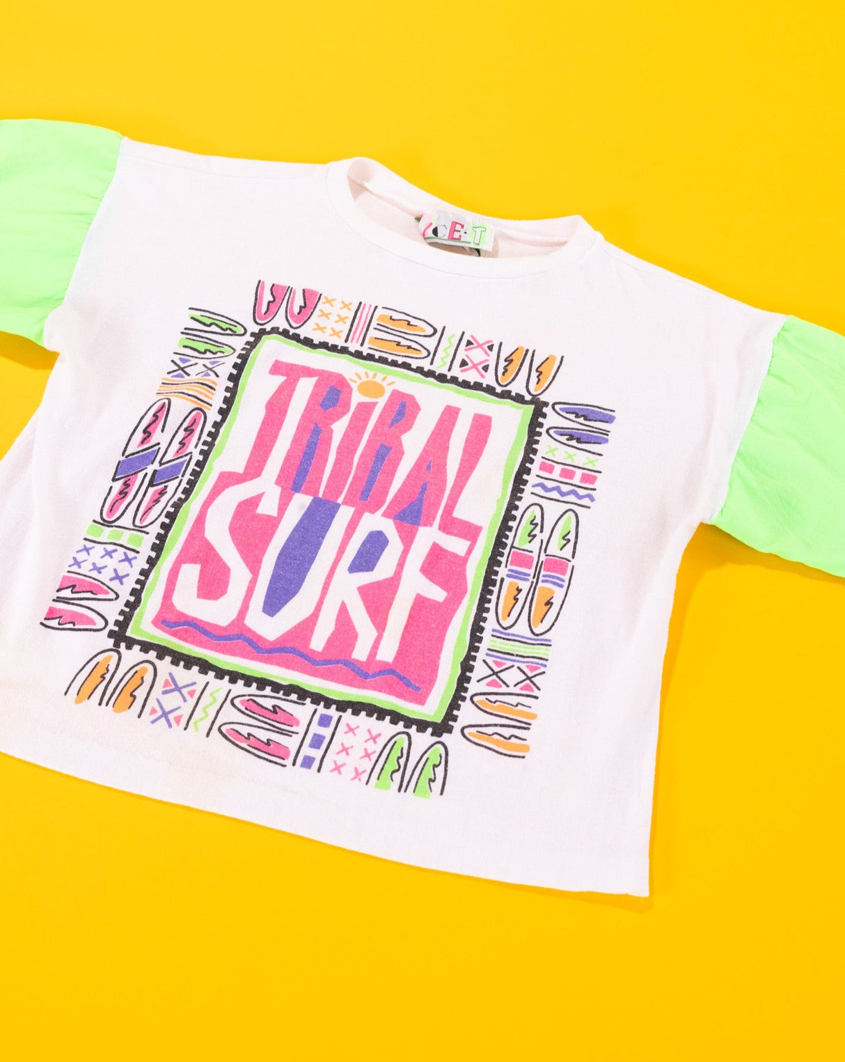 Vintage 80s Neon Tribal Surf Crop Top