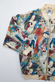Vintage silk Cervelle sport Mona Lisa All over print jacket retro candy vintage