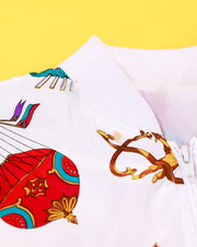 Vintage 80s Baroque Hot Air Balloon Satin Bomber Jacket