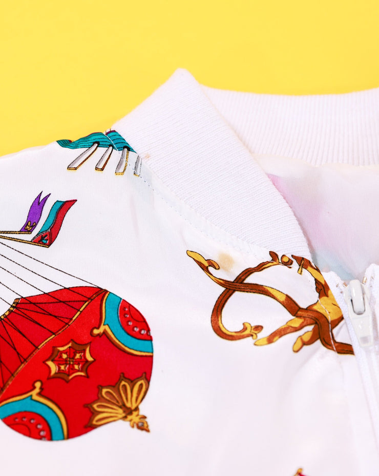 Vintage 80s Baroque Hot Air Balloon Satin Bomber Jacket