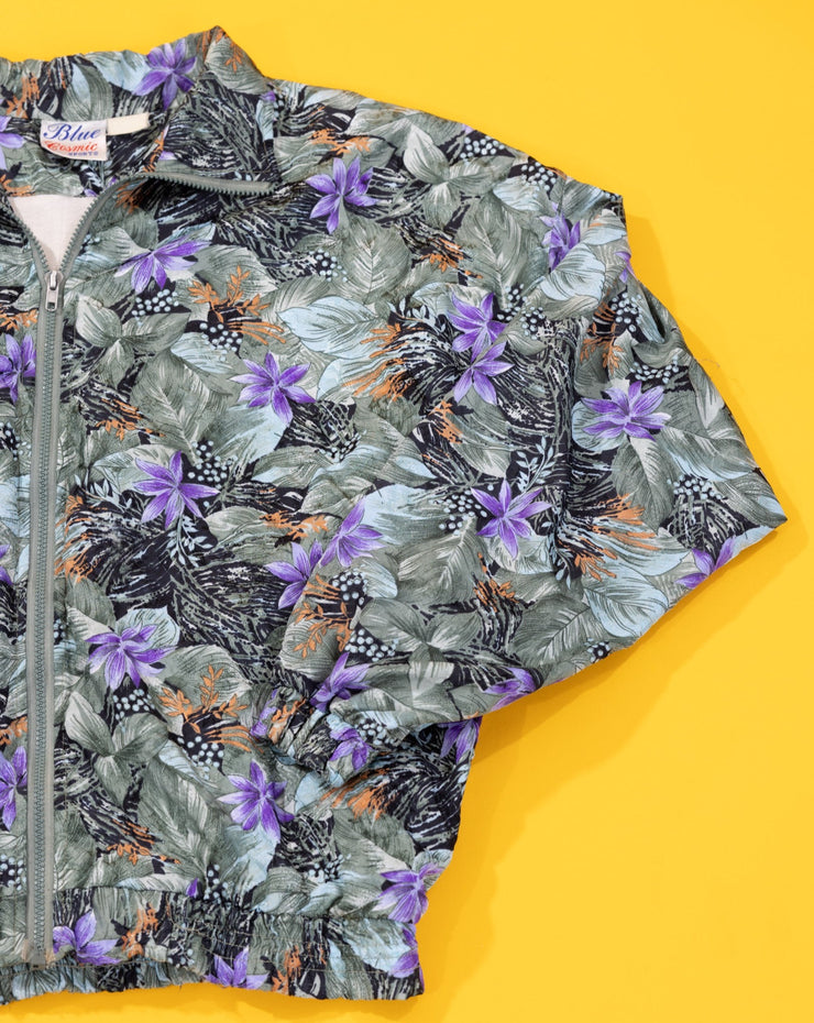 Vintage 80s Blue Cosmic Sports Floral Windbreaker Jacket