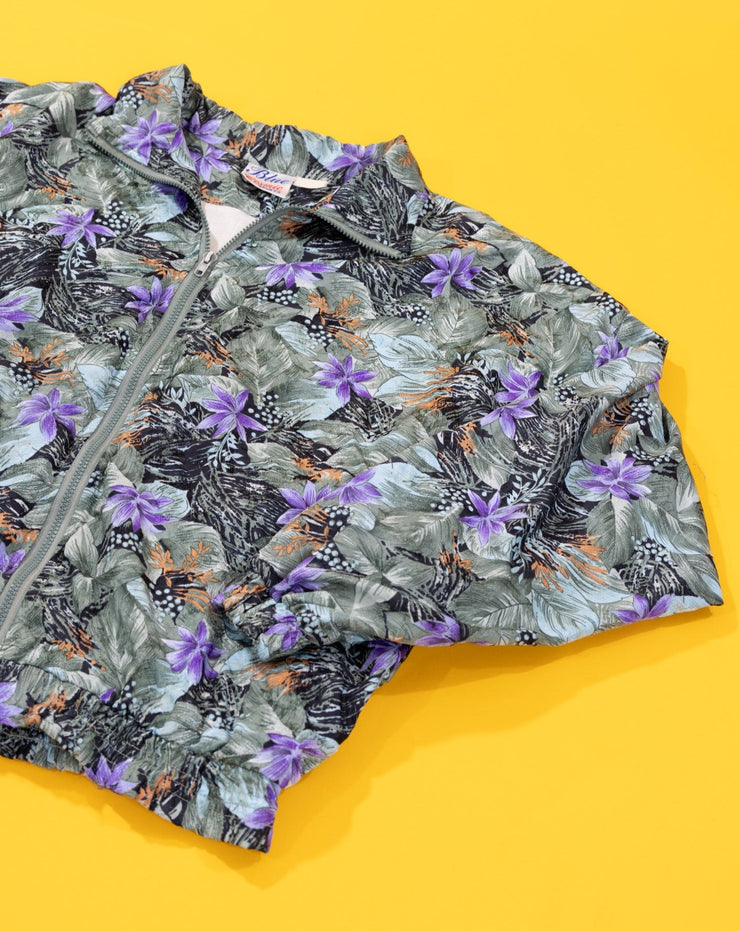 Vintage 80s Blue Cosmic Sports Floral Windbreaker Jacket