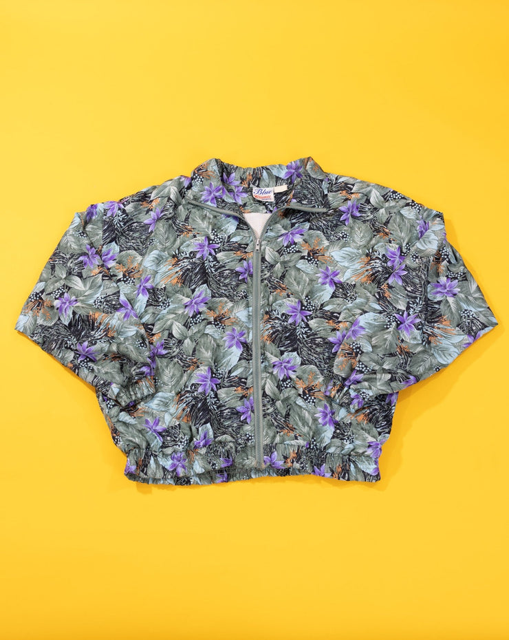 Vintage 80s Blue Cosmic Sports Floral Windbreaker Jacket