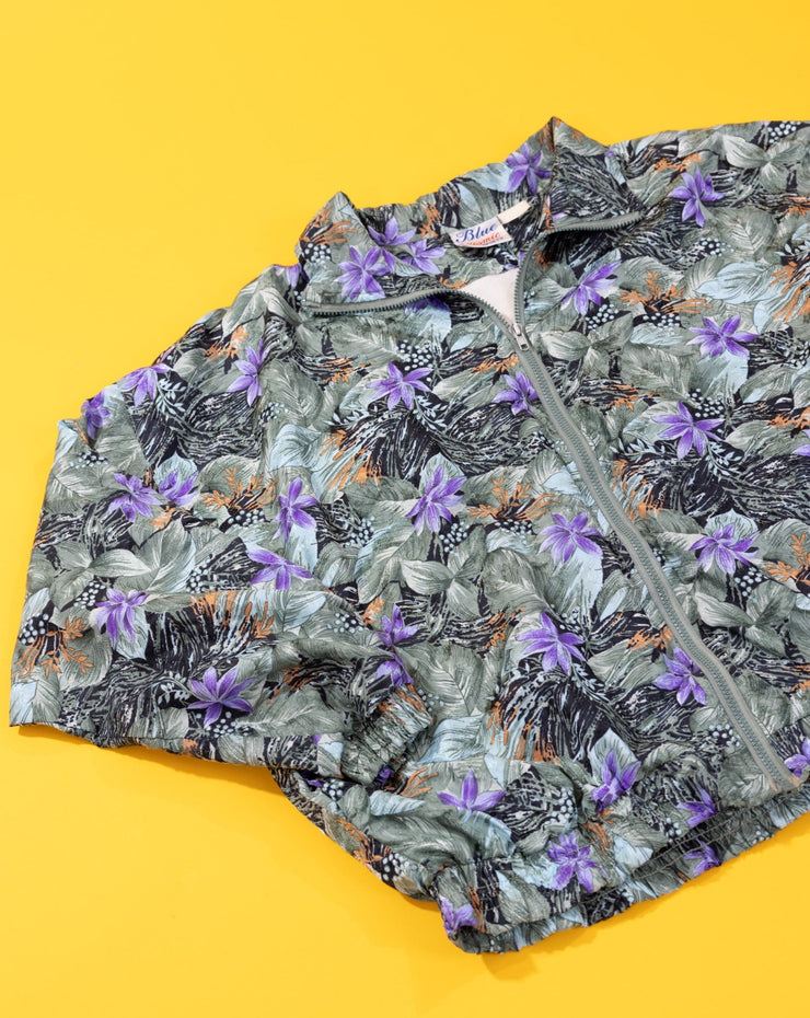 Vintage 80s Blue Cosmic Sports Floral Windbreaker Jacket