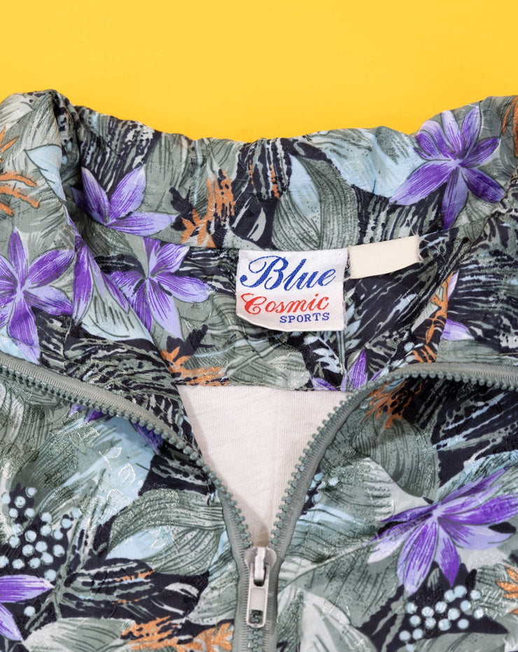 Vintage 80s Blue Cosmic Sports Floral Windbreaker Jacket