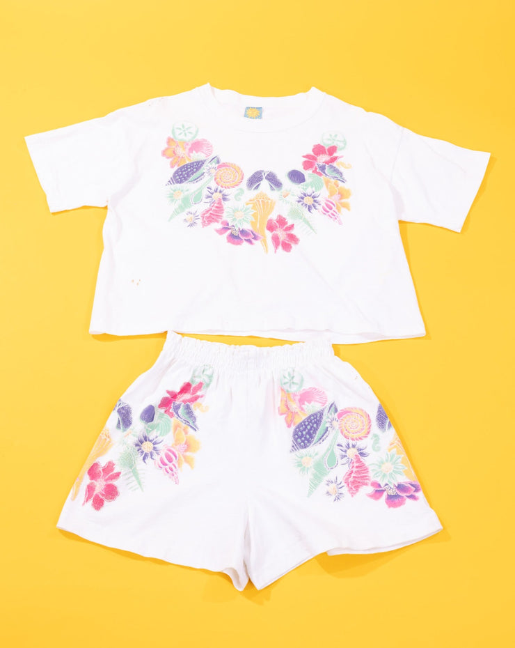 Vintage 80s Sun Lover Floral Crop Top and Shorts Set