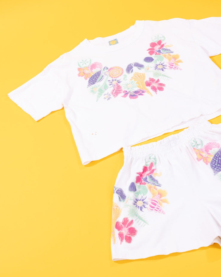 Vintage 80s Sun Lover Floral Crop Top and Shorts Set