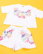 Vintage 80s Sun Lover Floral Crop Top and Shorts Set