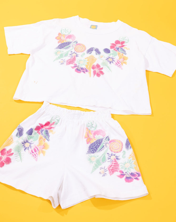 Vintage 80s Sun Lover Floral Crop Top and Shorts Set