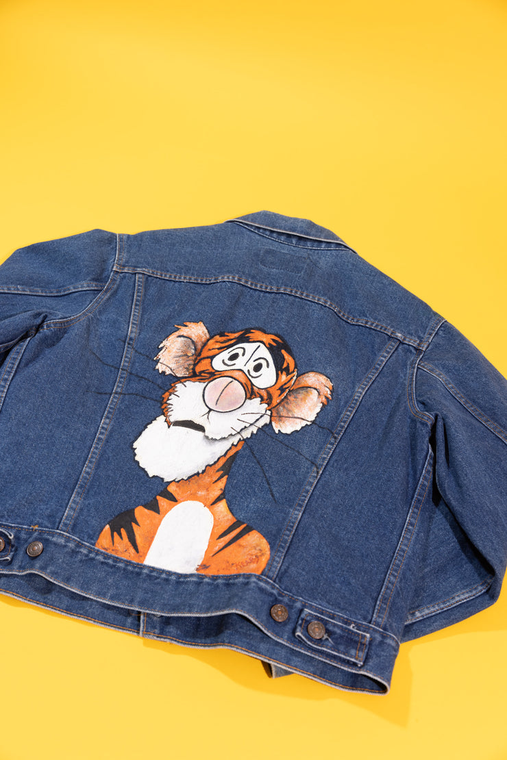 Vintage 80s Levis Strauss & Co Hand Painted Tigger Denim Jacket