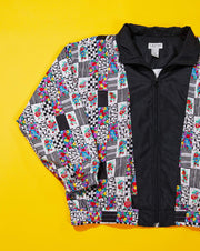 Vintage 90s Lavon Floral Windbreaker Jacket (Black)