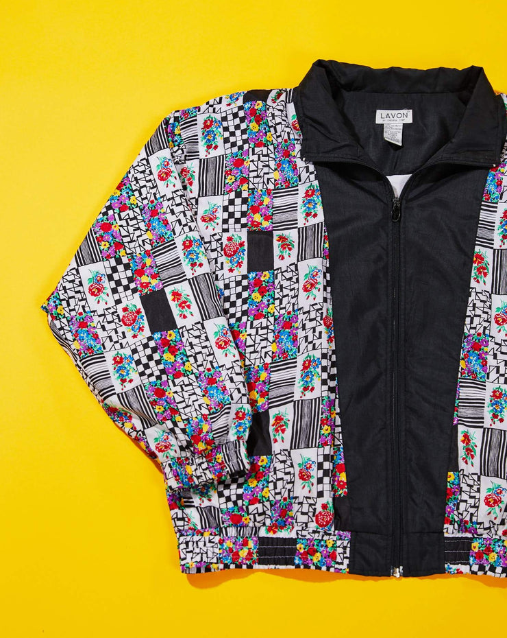 Vintage 90s Lavon Floral Windbreaker Jacket (Black)