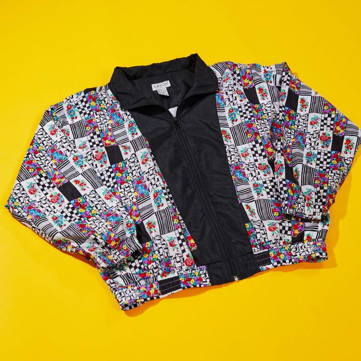 Vintage 90s Lavon Floral Windbreaker Jacket (Black)