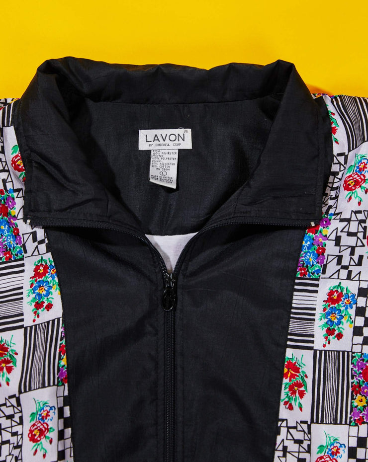 Vintage 90s Lavon Floral Windbreaker Jacket (Black)