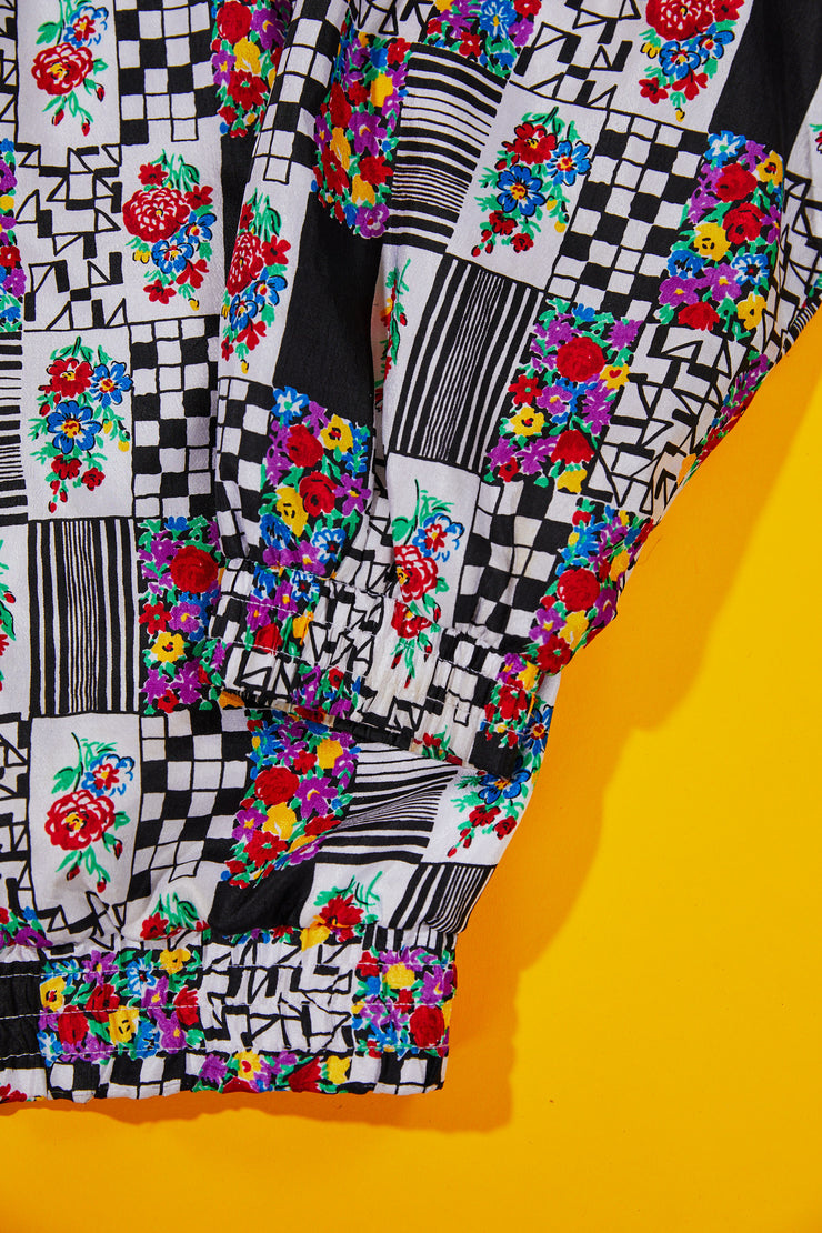 Vintage 90s Lavon Floral Windbreaker Jacket (Black)