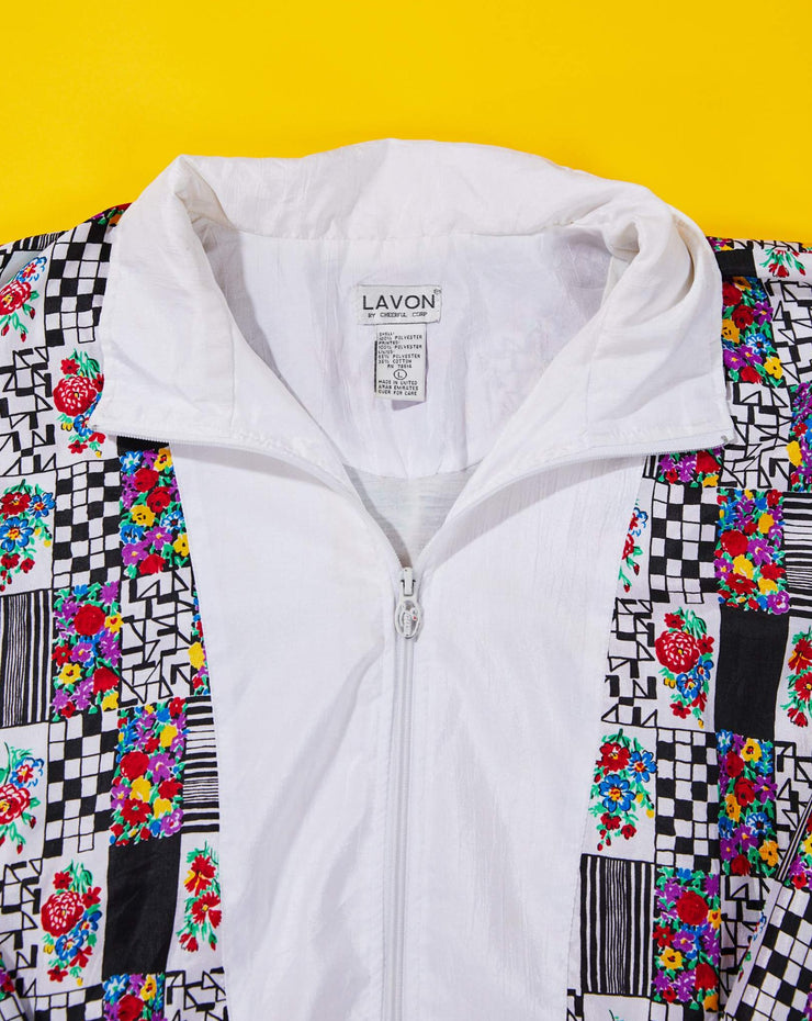 Vintage 90s Lavon Floral Windbreaker Jacket (White)