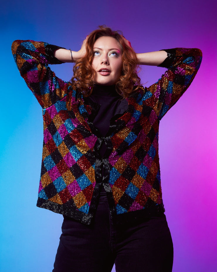 80s Scala Multicolor Sequin Beaded Top
