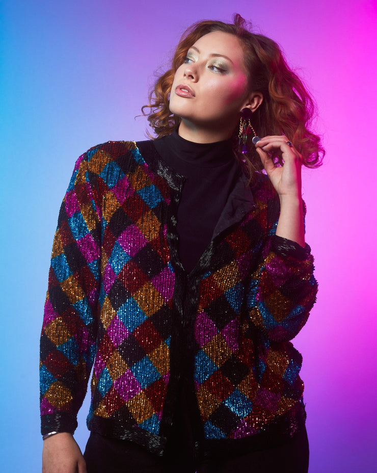80s Scala Multicolor Sequin Beaded Top