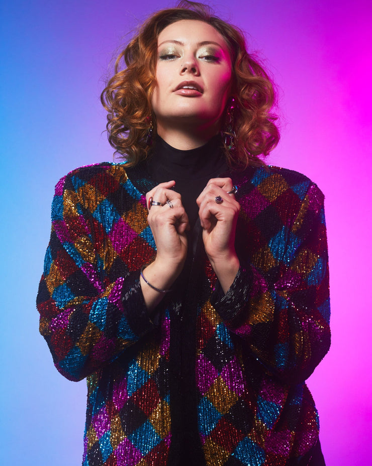80s Scala Multicolor Sequin Beaded Top