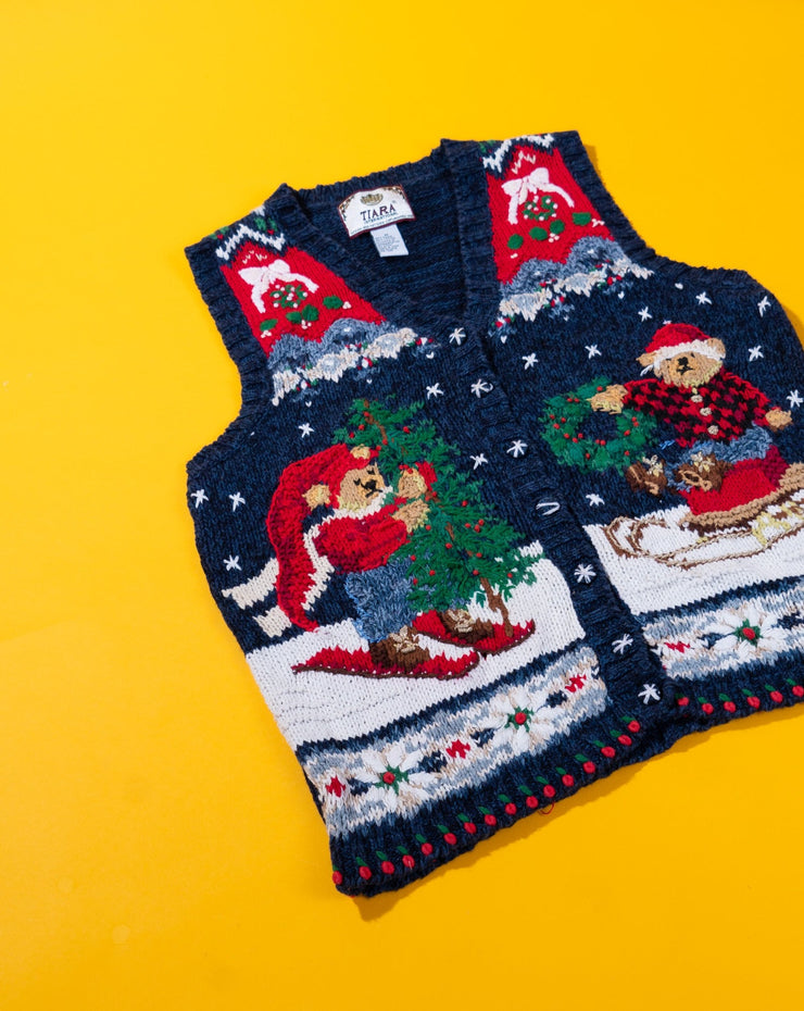 Vintage 1999 Tiara International Knitted Holiday Bears Sweater Vest