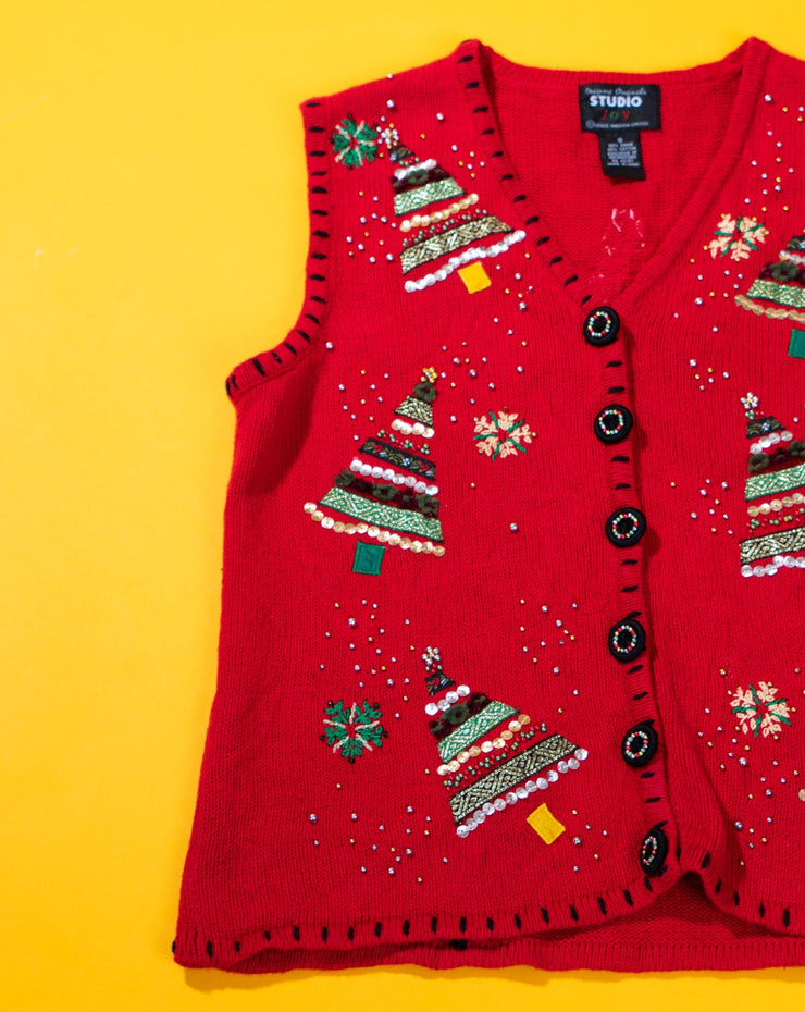 Vintage 90s Designers Originals Studio Joy Christmas Tree Sweater Vest