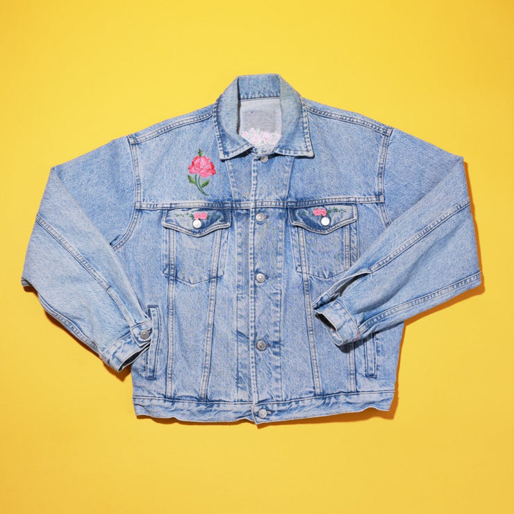 Vintage Denim Jacket with Floral Design