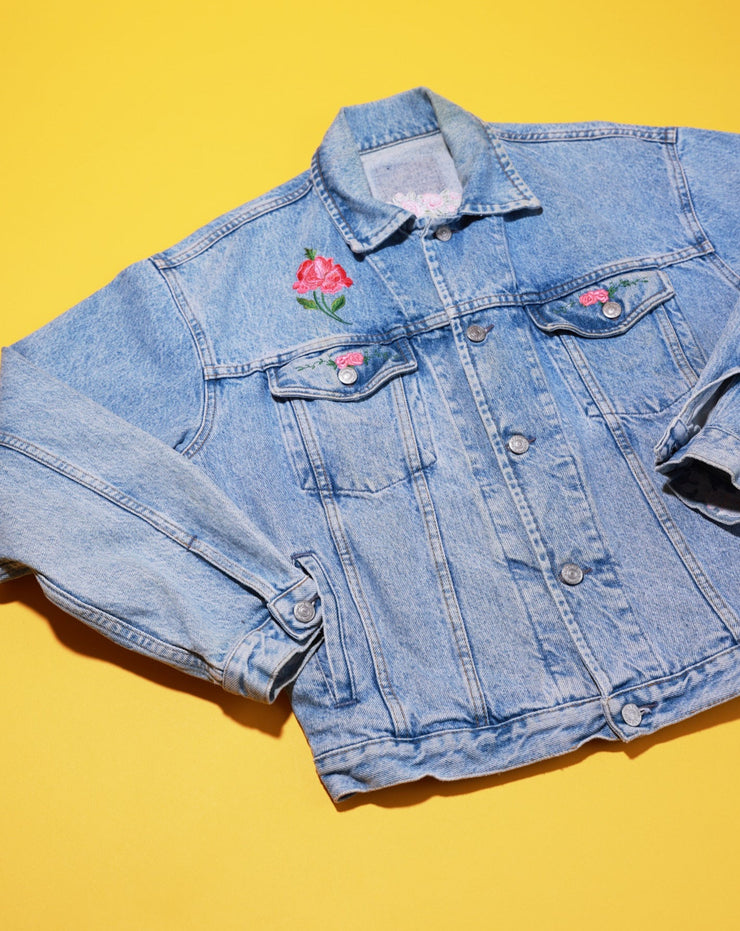 Vintage Denim Jacket with Floral Design