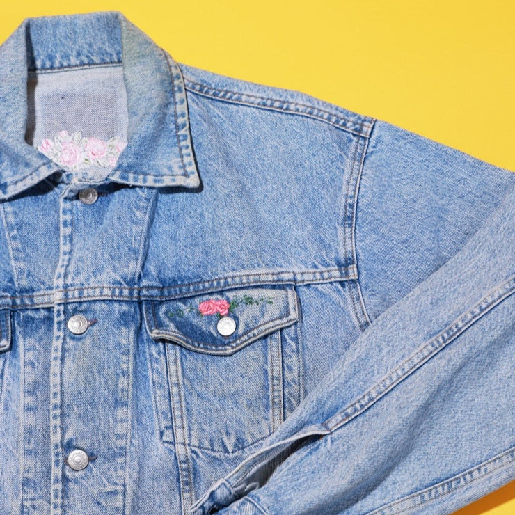 Vintage Denim Jacket with Floral Design