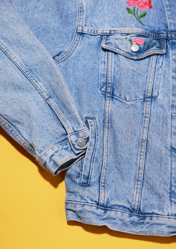 Vintage Denim Jacket with Floral Design