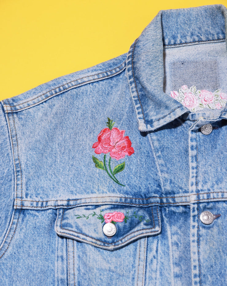 Vintage Denim Jacket with Floral Design