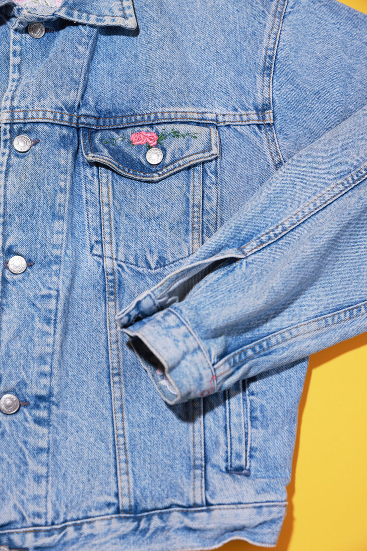 Vintage Denim Jacket with Floral Design
