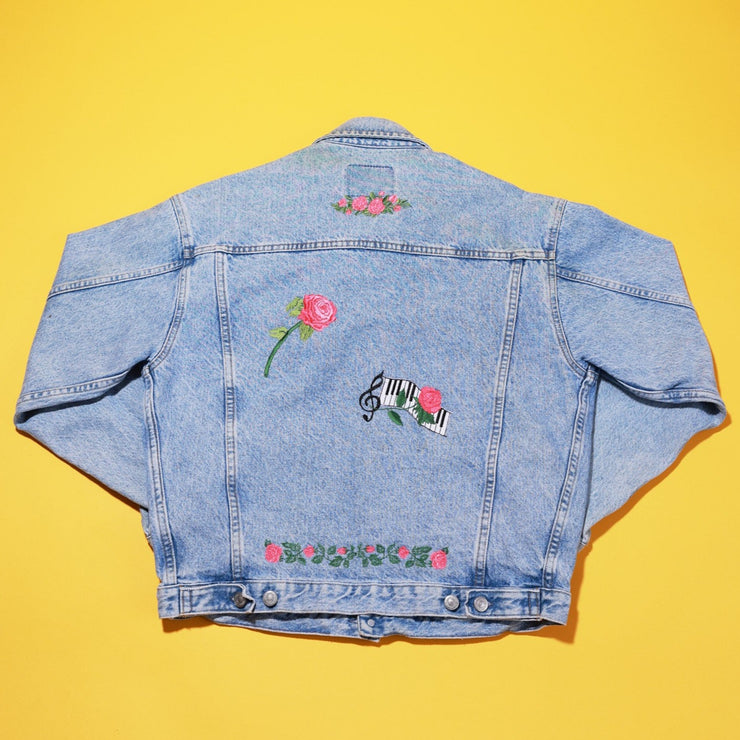 Vintage Denim Jacket with Floral Design