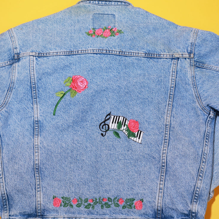 Vintage Denim Jacket with Floral Design