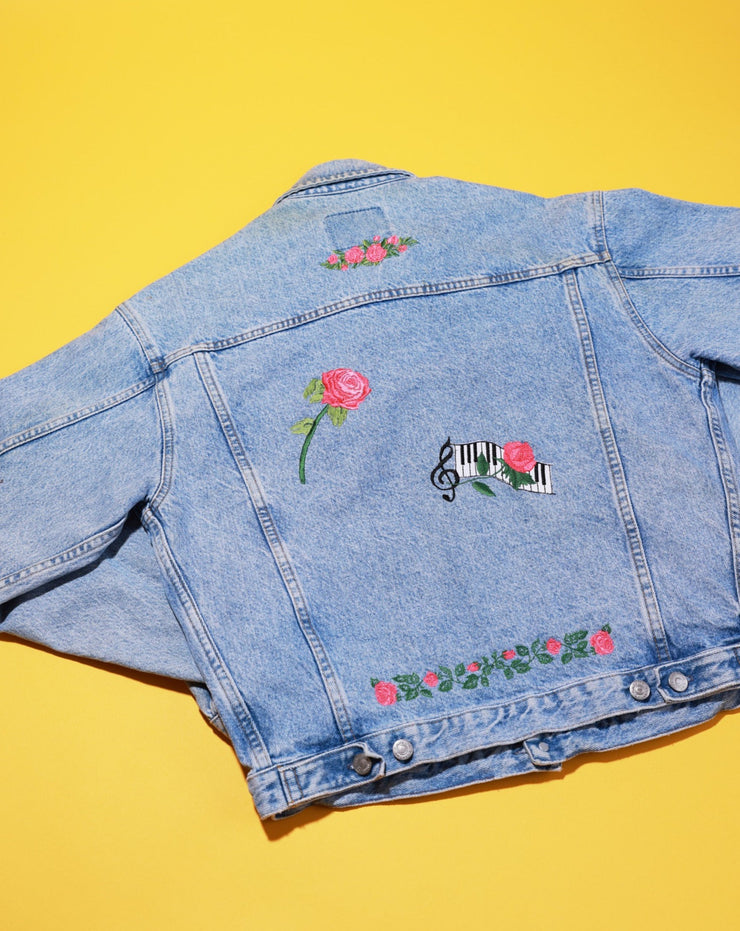 Vintage Denim Jacket with Floral Design