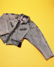 Vintage 80s Cropped COA Acid Wash Denim Jacket