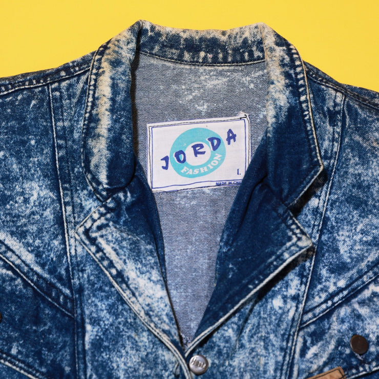 Vintage 80s Jorda Fashion Acid Wash Long Denim Jacket