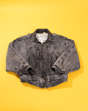 Vintage 80s Blue Zone Black Acid Wash Denim Jacket