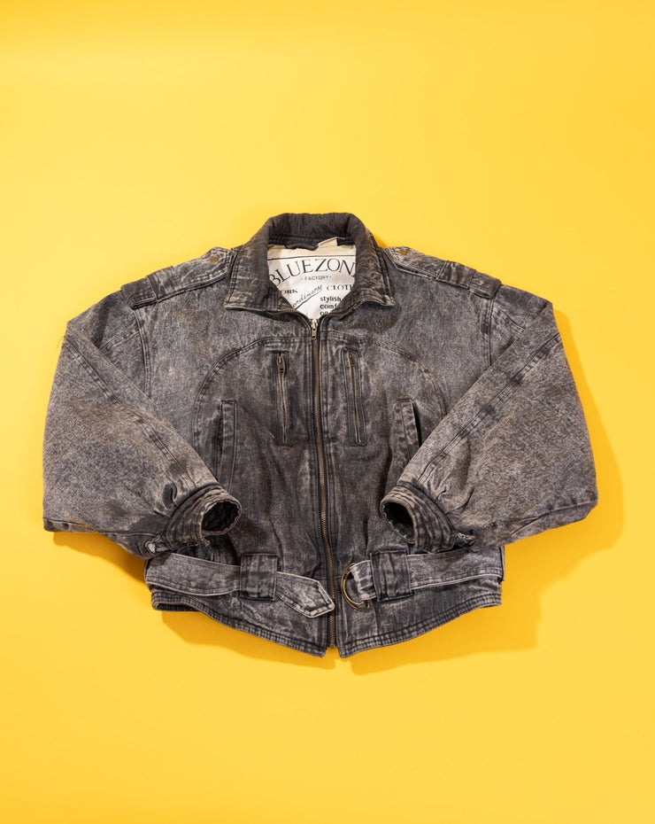 Vintage 80s Blue Zone Black Acid Wash Denim Jacket