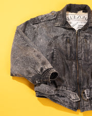 Vintage 80s Blue Zone Black Acid Wash Denim Jacket