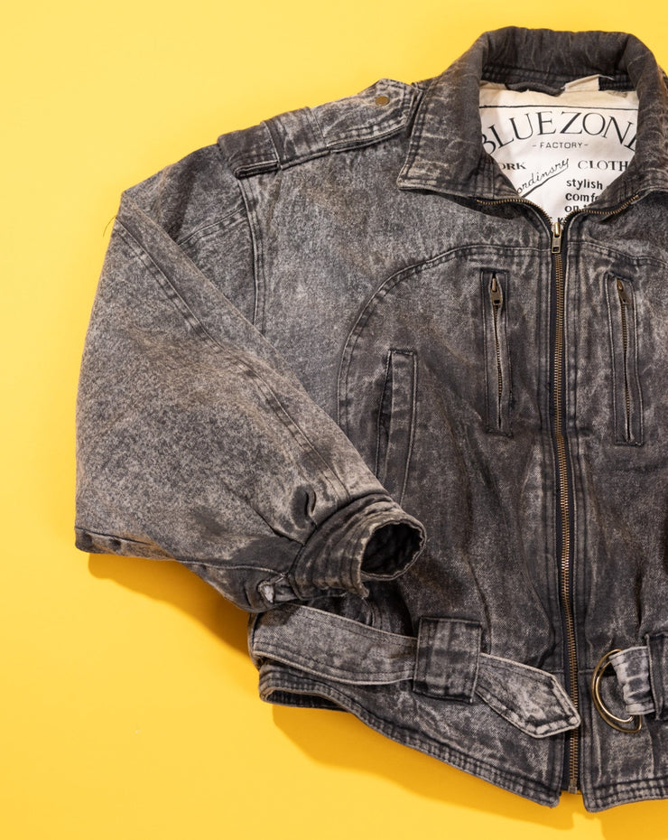 Vintage 80s Blue Zone Black Acid Wash Denim Jacket