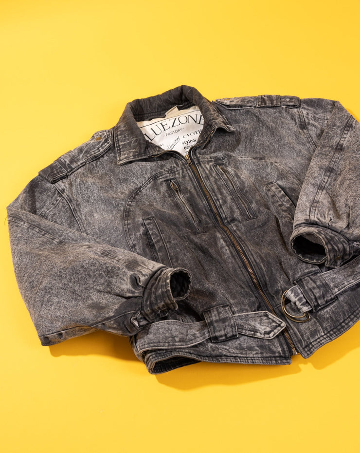 Vintage 80s Blue Zone Black Acid Wash Denim Jacket