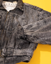 Vintage 80s Blue Zone Black Acid Wash Denim Jacket