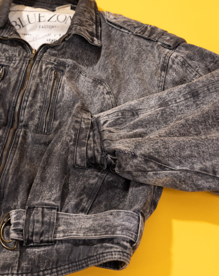 Vintage 80s Blue Zone Black Acid Wash Denim Jacket