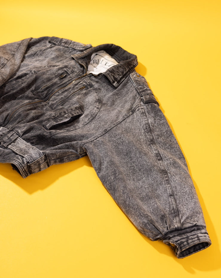 Vintage 80s Blue Zone Black Acid Wash Denim Jacket
