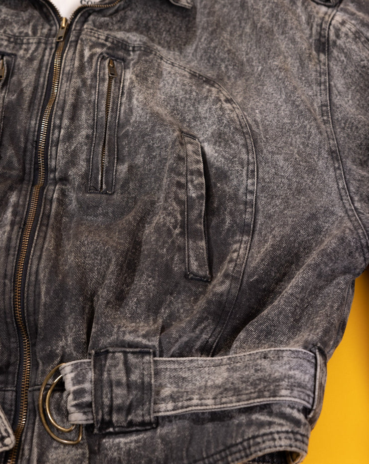 Vintage 80s Blue Zone Black Acid Wash Denim Jacket