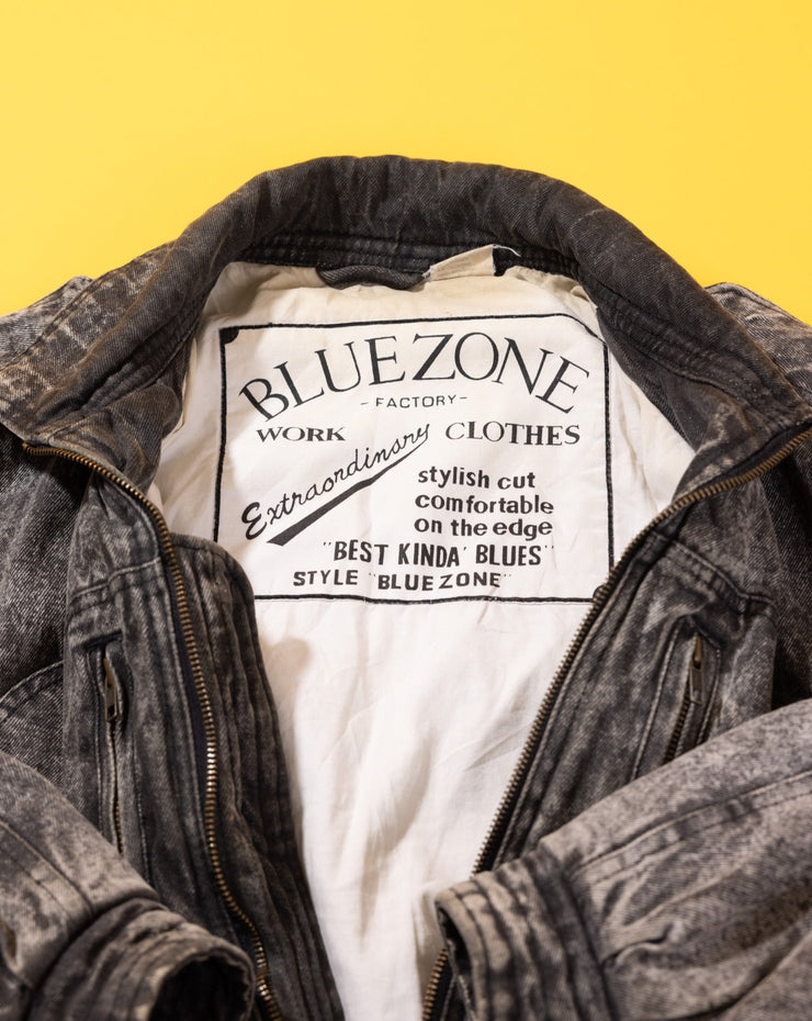 Vintage 80s Blue Zone Black Acid Wash Denim Jacket