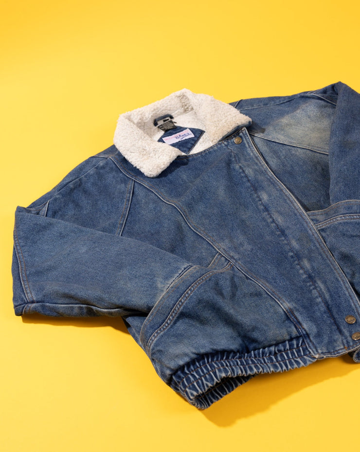 Vintage 80s Weathered Blues Denim Fleece Jacket