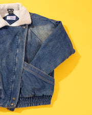 Vintage 80s Weathered Blues Denim Fleece Jacket