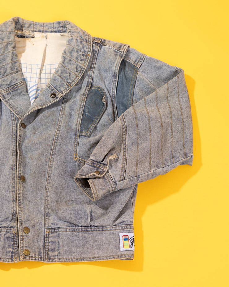 Vintage 80s Gasoline Jeans Denim Zip Sleeve Jacket