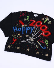 Vintage Y2K Casual Corner Annex Women Happy 2000 Sequin Sweater